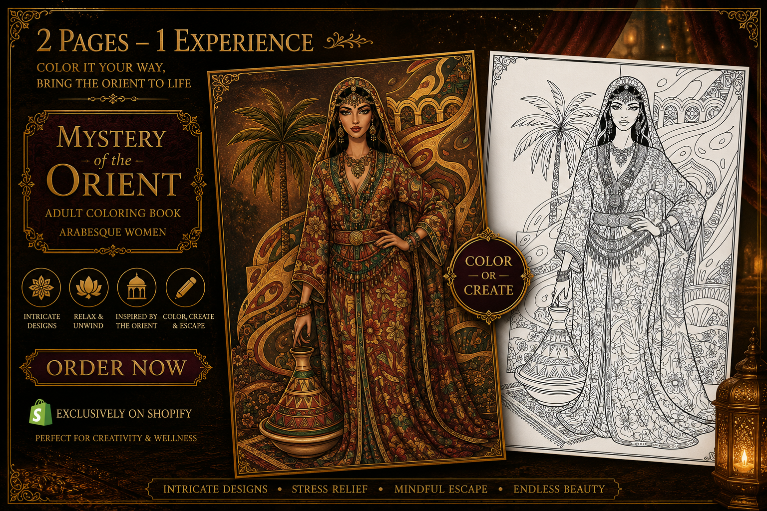 Mystery of the Orient – Arabesque Women Adult Coloring Book