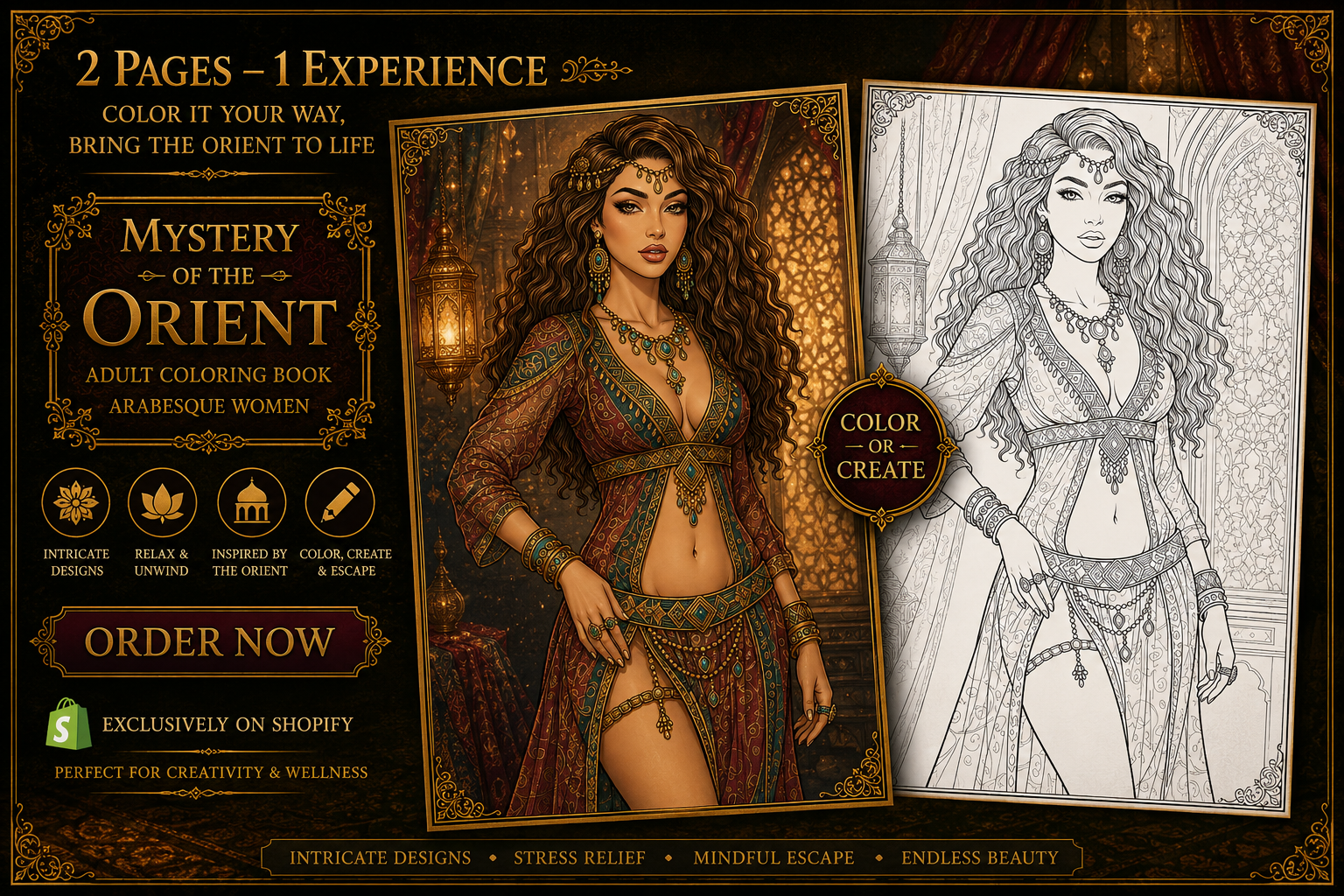 Mystery of the Orient – Arabesque Women Adult Coloring Book