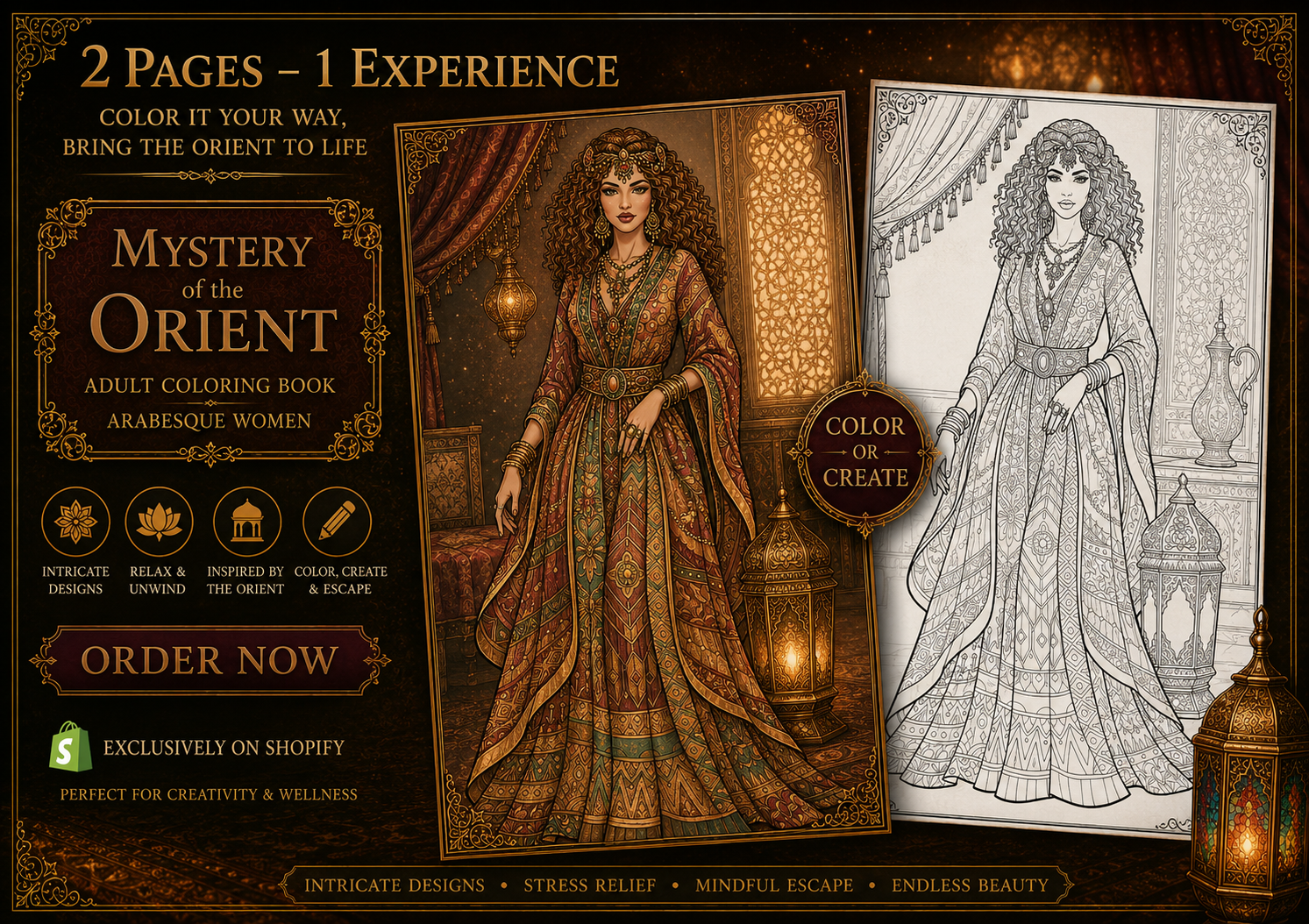 Mystery of the Orient – Arabesque Women Adult Coloring Book