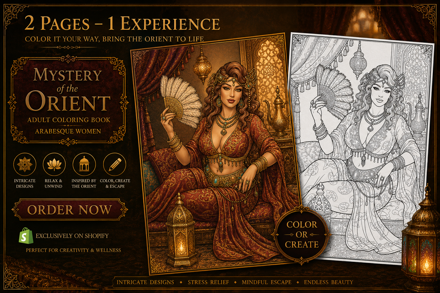 Mystery of the Orient – Arabesque Women Adult Coloring Book