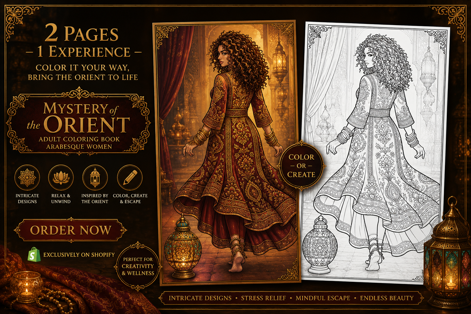 Mystery of the Orient – Arabesque Women Adult Coloring Book