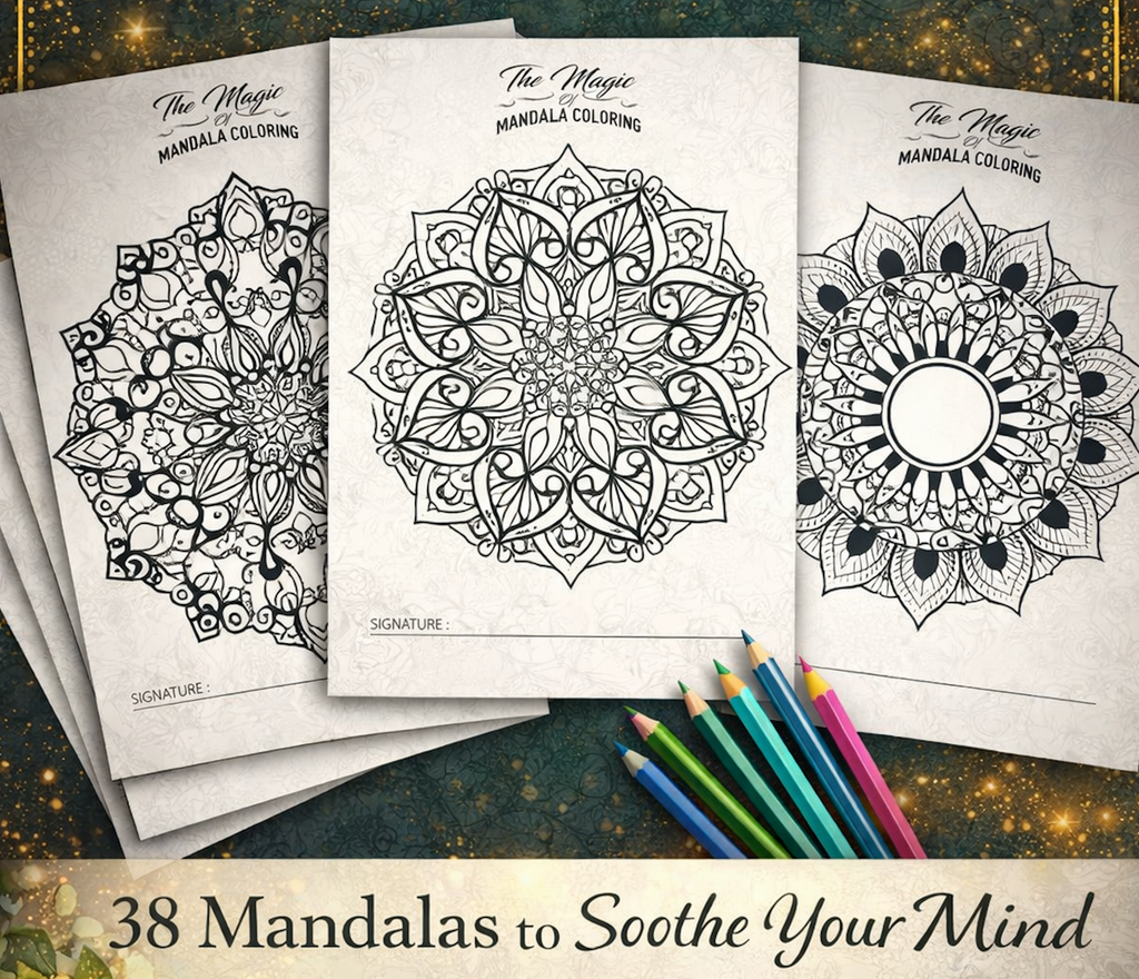 The Magic of Mandala Coloring Book for Adults | 38 Printable Mandala Pages | Digital PDF Vector Coloring Book