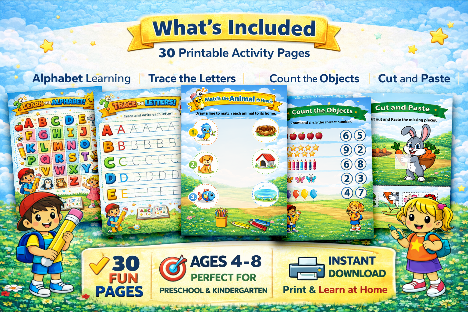 Busy Book Printable for Kids Ages 4-8 | 30 Activity Pages PDF