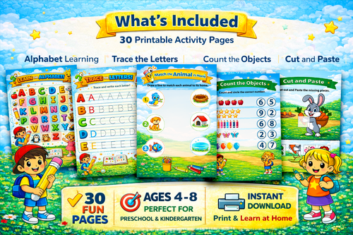 Busy Book Printable for Kids Ages 4-8 | 30 Activity Pages PDF