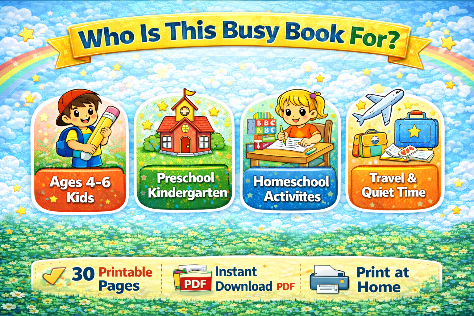 Busy Book Printable for Kids Ages 4-8 | 30 Activity Pages PDF