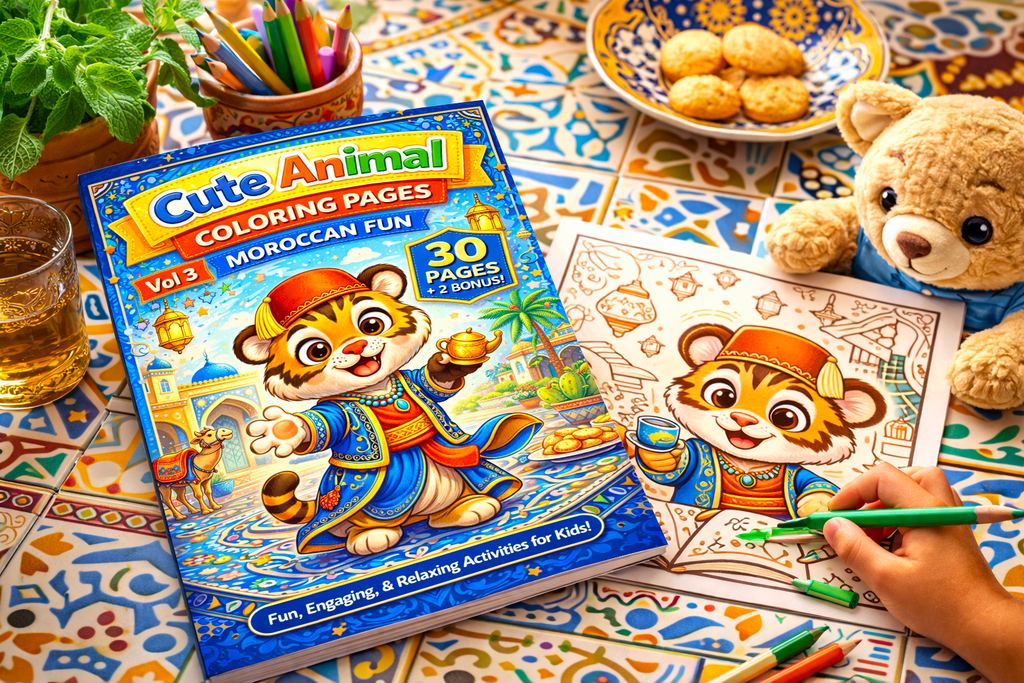Cute Animal Coloring Pages Vol 3 for Kids Ages 4-8 | Moroccan Fun Coloring Book | 30 Easy Pages | Printable PDF