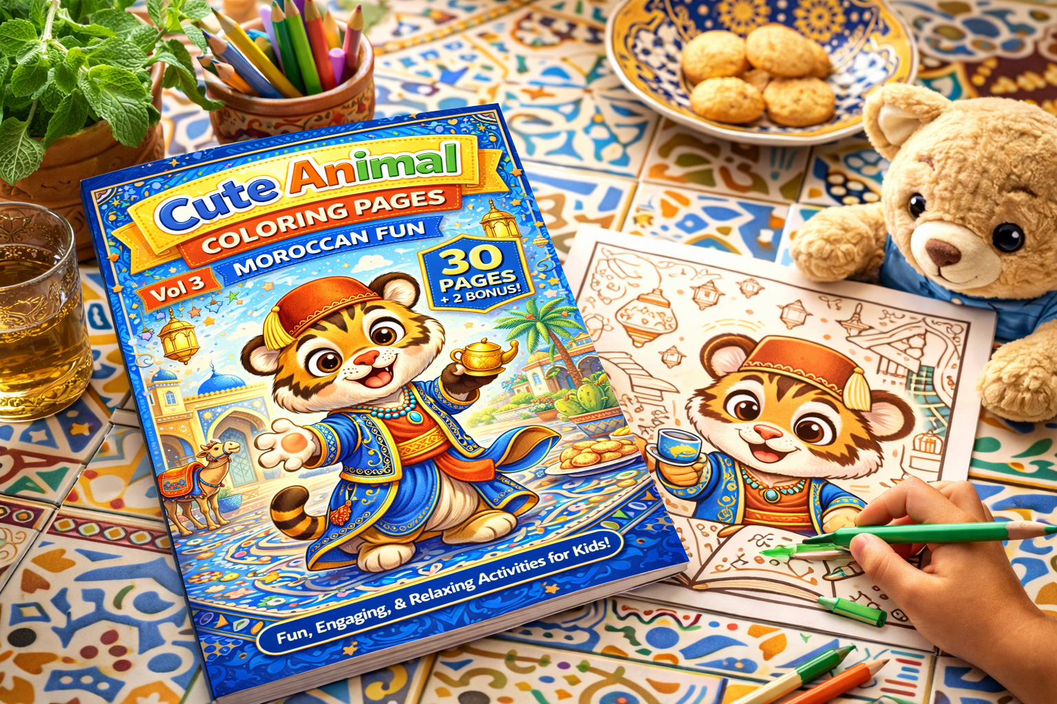 Cute Animal Coloring Pages Vol 3 for Kids Ages 4-8 | Moroccan Fun Coloring Book | 30 Easy Pages | Printable PDF