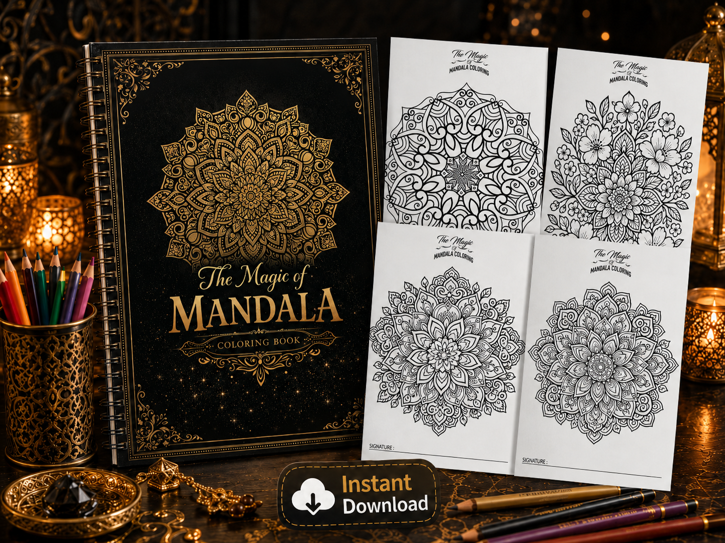 The Magic of Mandala Coloring Book for Adults | 38 Printable Mandala Pages | Digital PDF Vector Coloring Book