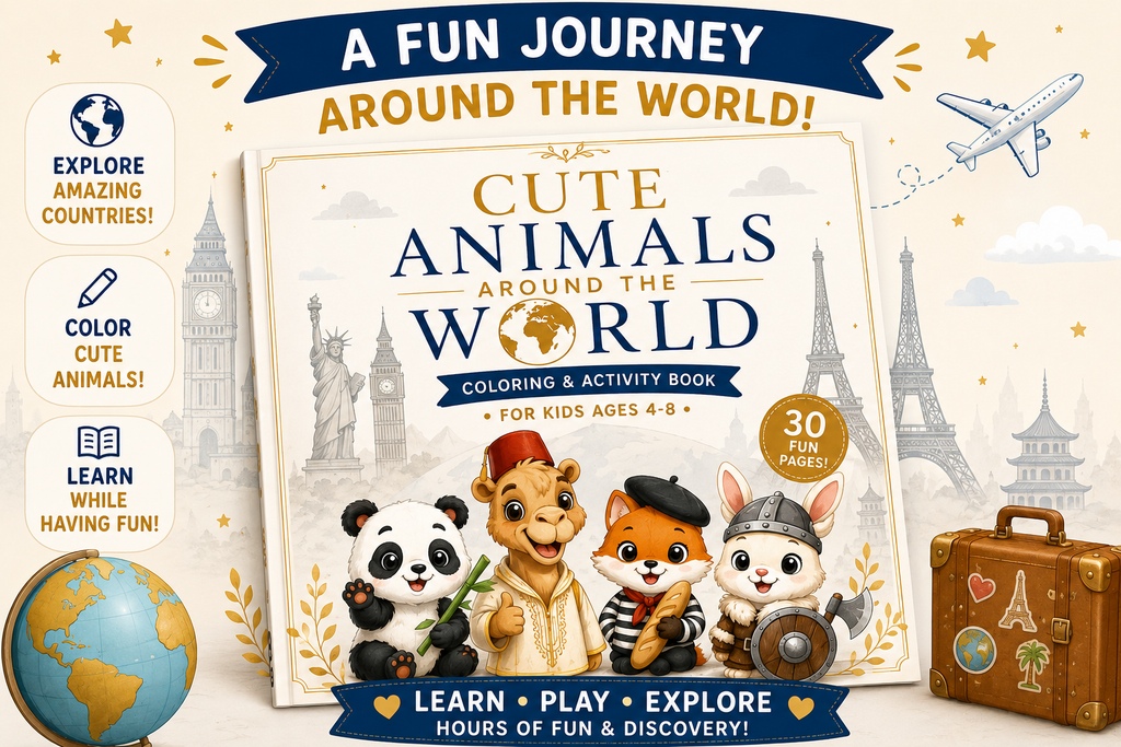 Cute Animals Around the World Coloring Book for Kids Ages 4-8 | Fun Travel & Activity Book