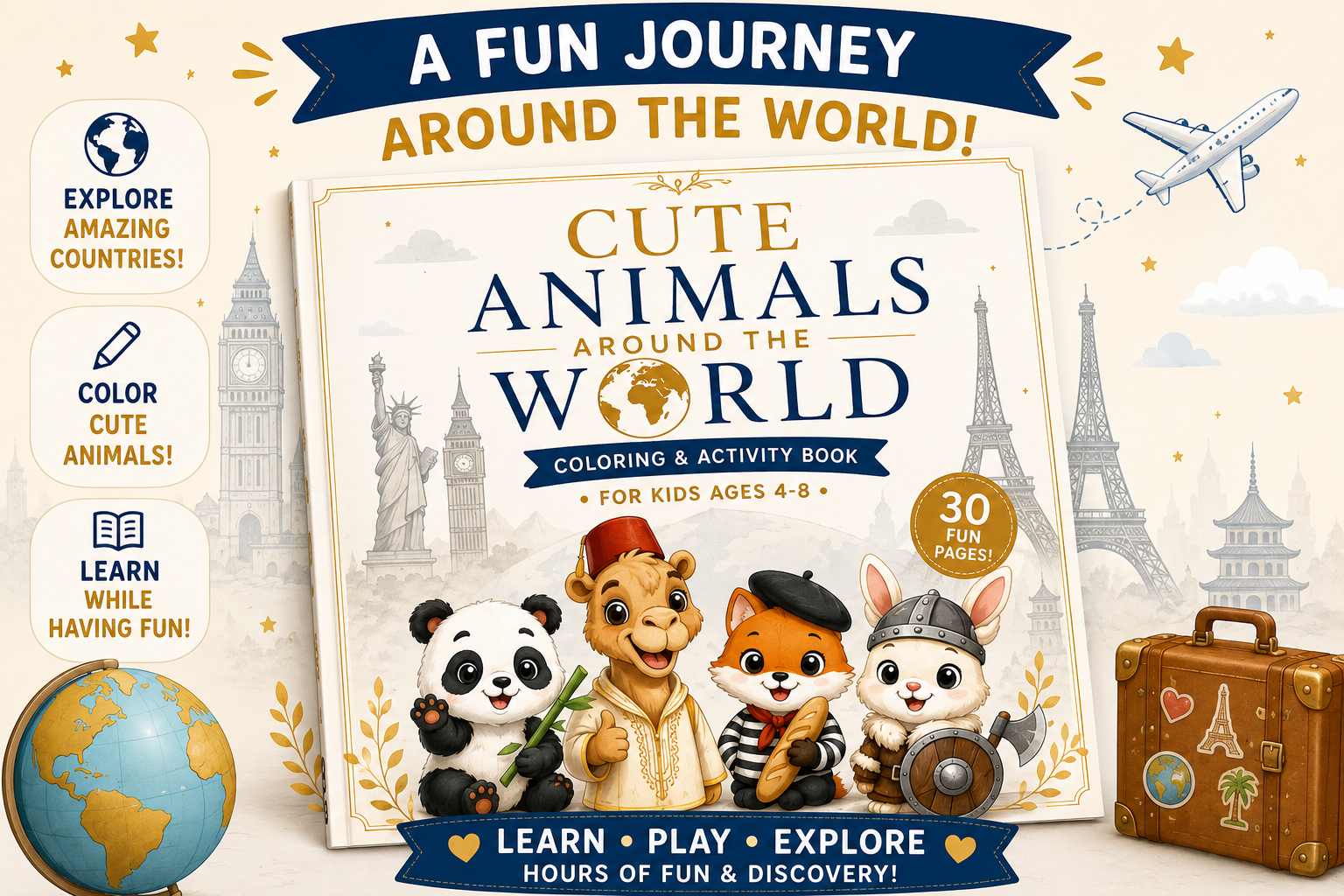 Cute Animals Around the World Coloring Book for Kids Ages 4-8 | Fun Travel & Activity Book