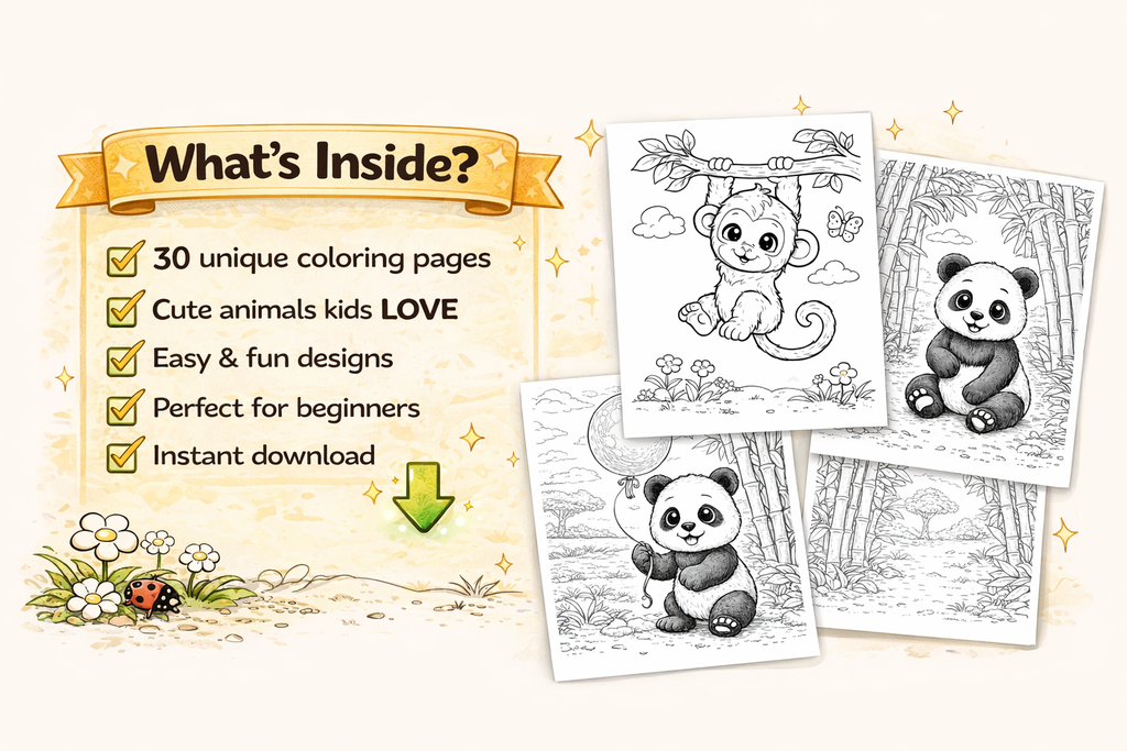 Cute Animal Coloring Pages Vol 2 for Kids Ages 4-8 | 30 Fun & Easy Pages | Printable PDF