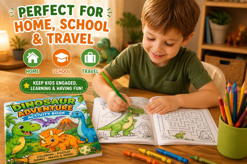 Dinosaur Coloring & Activity Book for Kids Ages 4-8 | 30 Printable Dino Games, Mazes, Tracing & Coloring Pages | Educational PDF