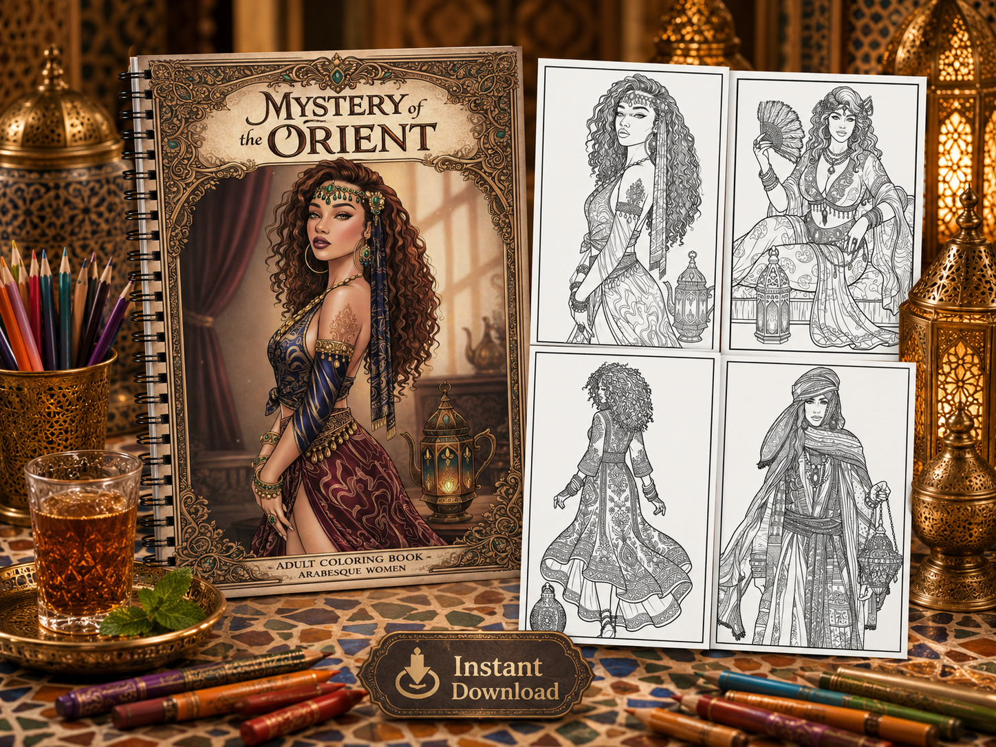 Mystery of the Orient – Arabesque Women Adult Coloring Book